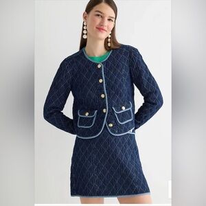 NWT J.Crew Quilted denim lady jacket and‎ skirt set Size 0